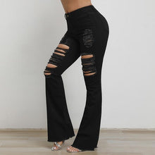 Black High Waist Distressed Flare Jeans