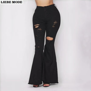 Black High Waist Distressed Flare Jeans